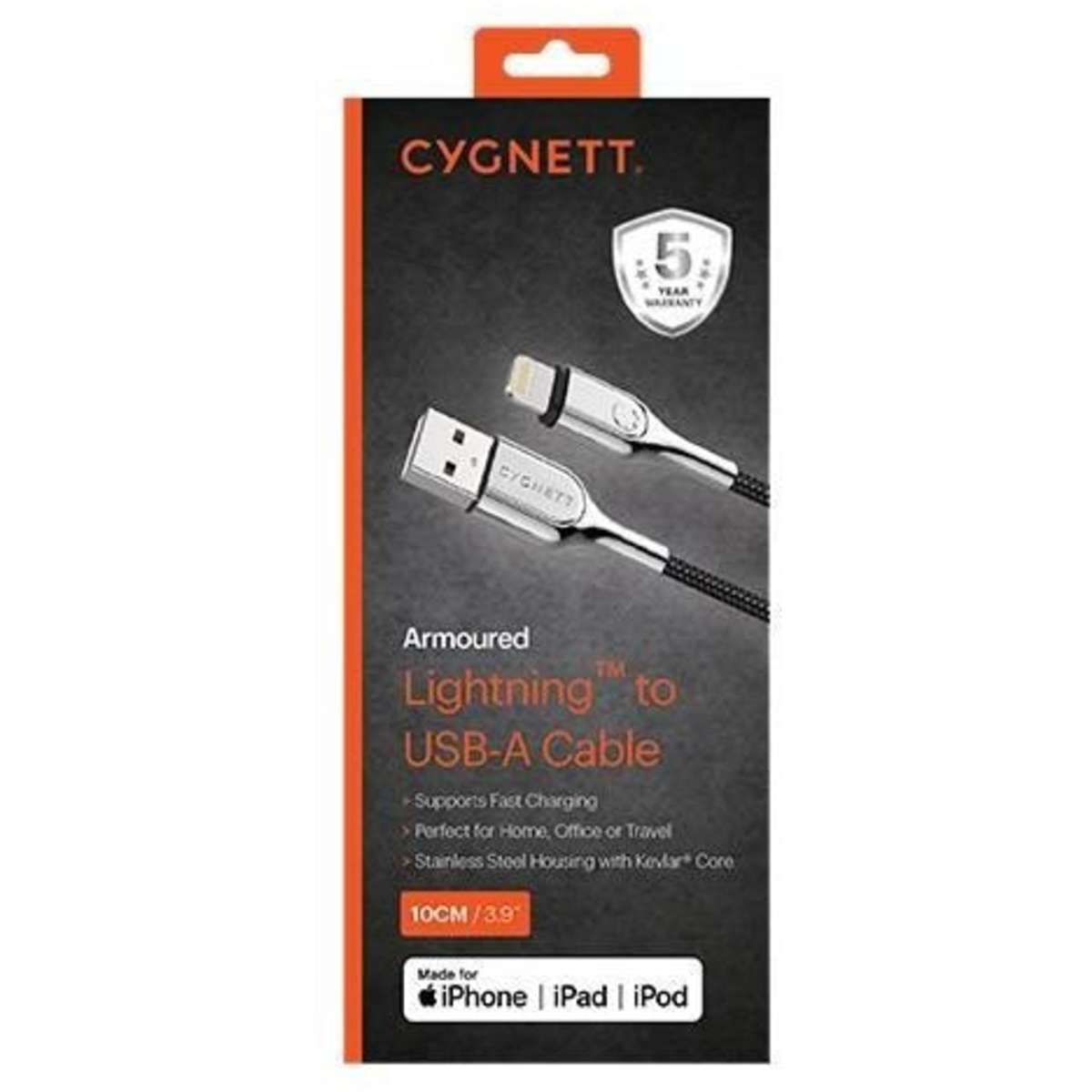 Armoured Cable Lightning to USBA Cable 10cm Black Woolworths