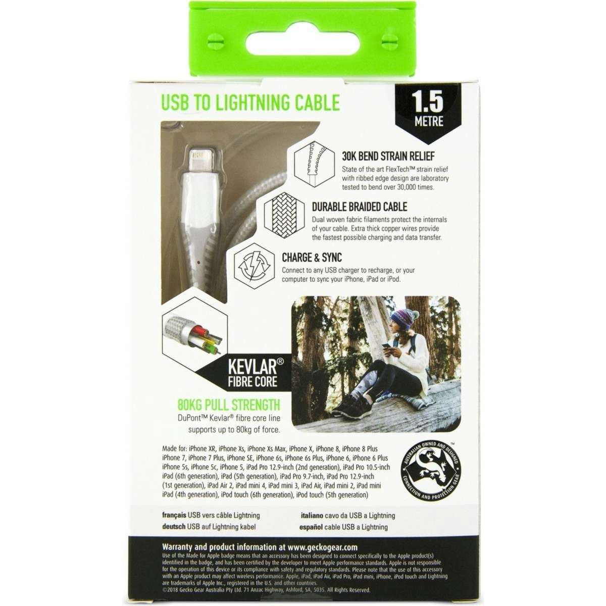 Gecko Ultra Tough Lightning 1.5m Cable White (GG100097) Woolworths