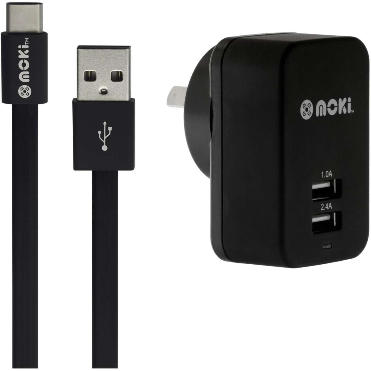 Moki TypeC to USB SynCharge Cable + Wall Charger Woolworths