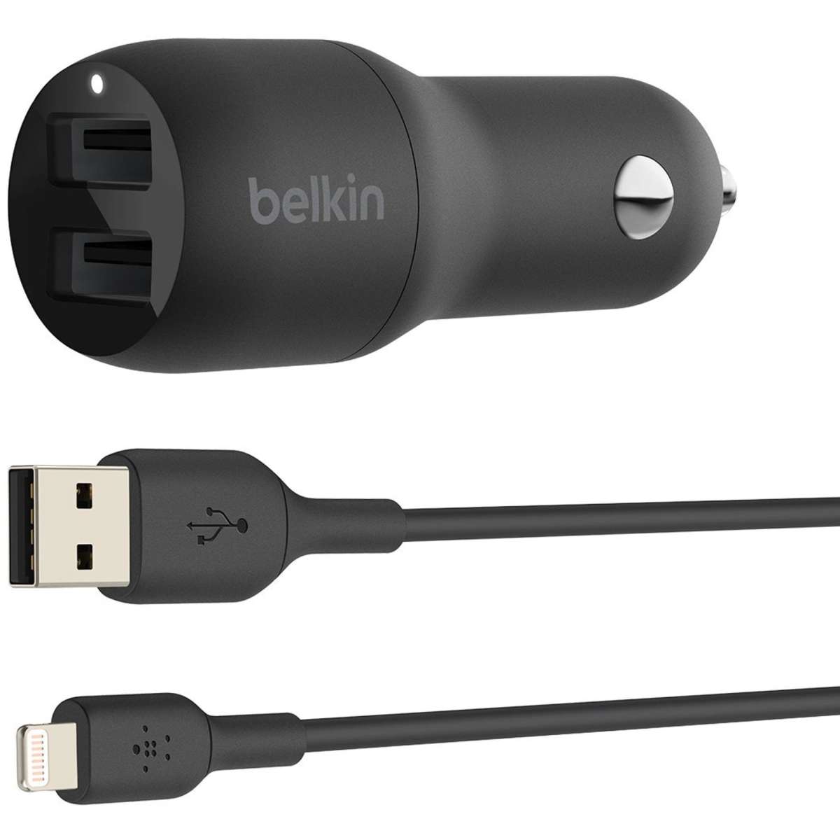 Belkin Boost Â­Charge Dual USBA Car Charger 24W + Lightning to USBA