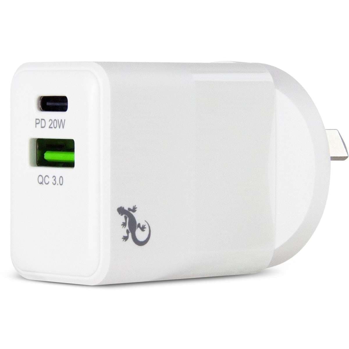 Gecko Wall Charger Dual USBC PD 20W / USB3.0A White (GG520078