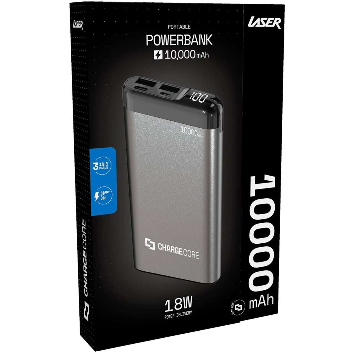 Laser 10000mAh Charge Core Power Bank Silver Woolworths
