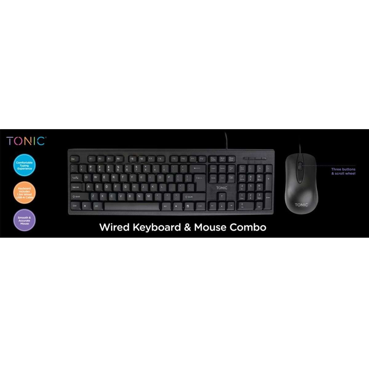 Tonic Wired Keyboard and Mouse Bundle Black Woolworths