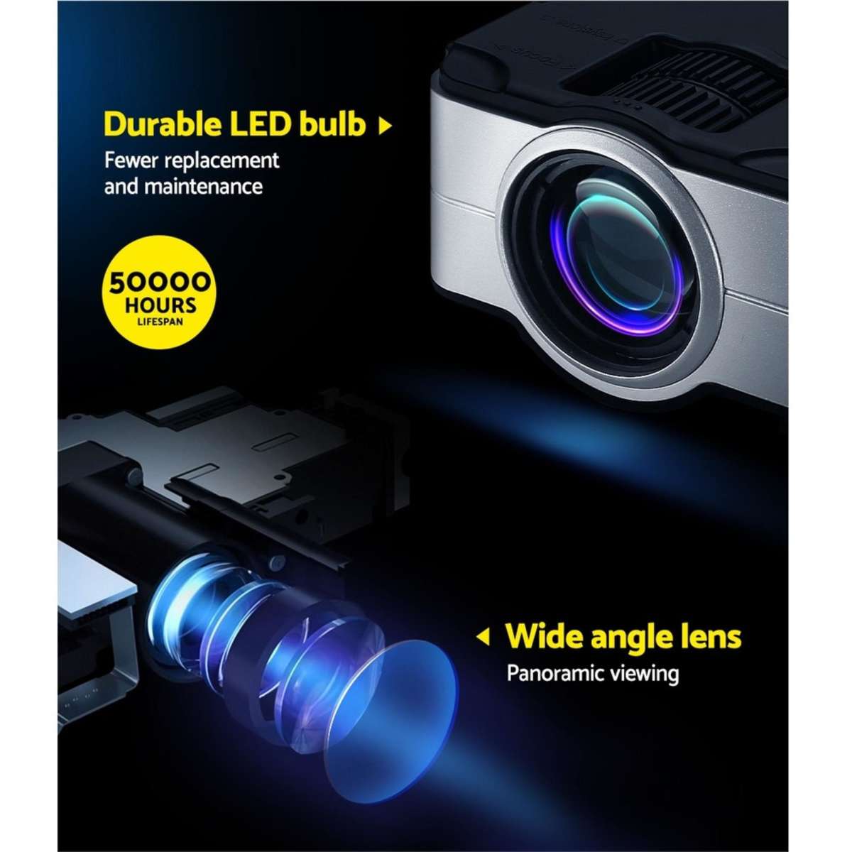 Devanti Mini Video Projector Portable HD 1080P 1200 Lumens Home Theater USB VGA Woolworths