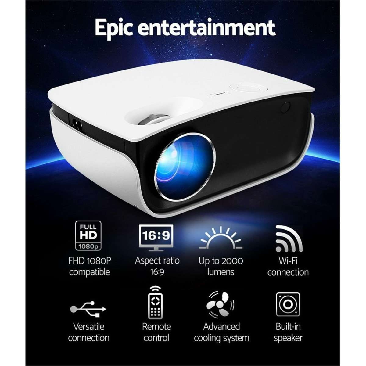 Devanti Portable Mini Video Projector 1080P Wifi Home Theater HDMI