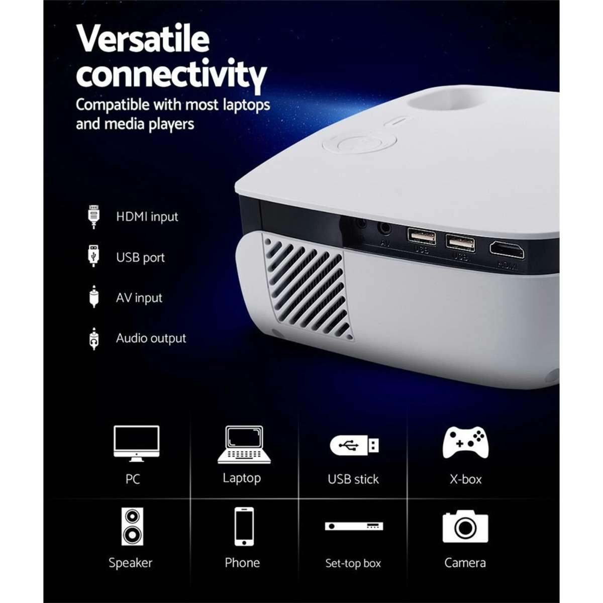 Devanti Portable Mini Video Projector 1080P Wifi Home Theater HDMI