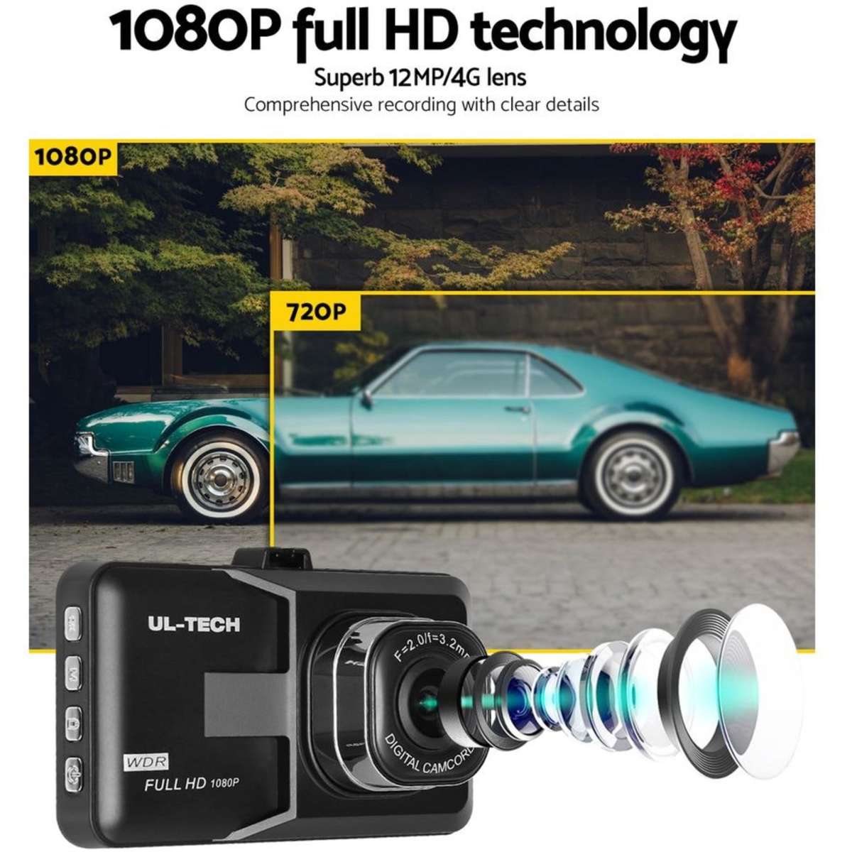 ULtech Touch Screen Dash Cam Camera Car Recorder 1080P DVR Night