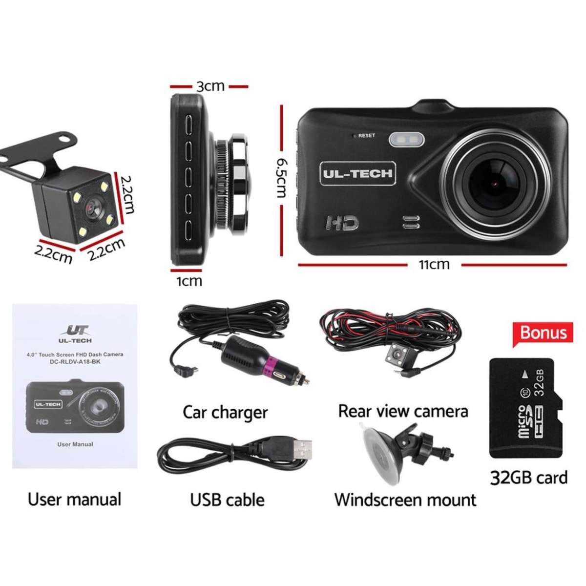 ULtech Dash Camera 1080P 4" Front Rear View,ULtech Dash Camera 1080P