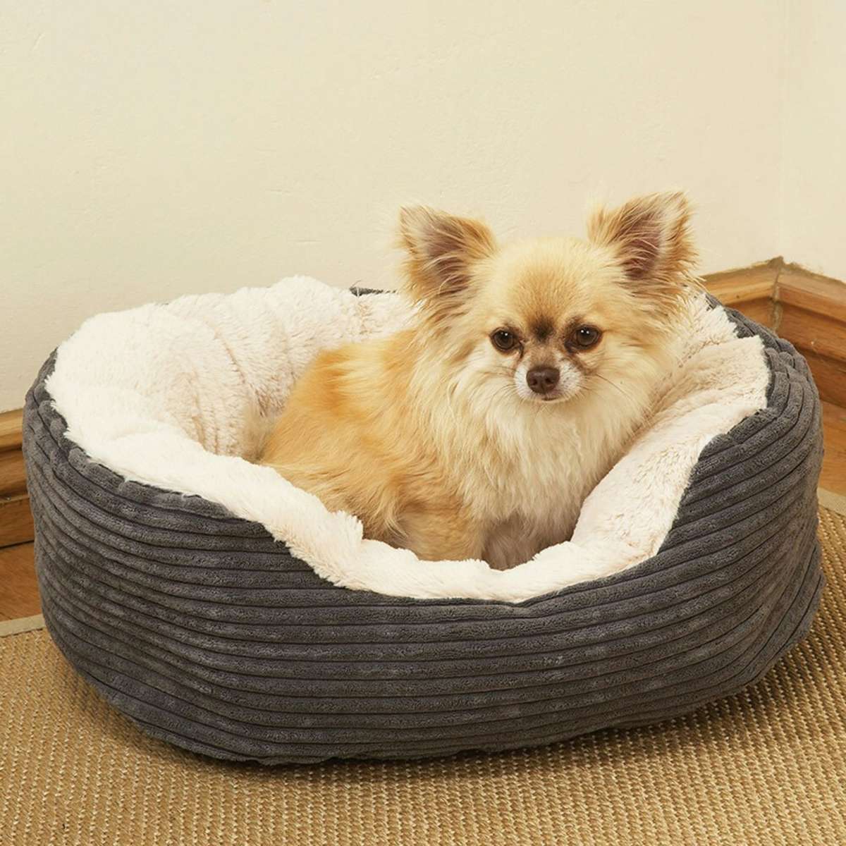 Rosewood 40 Winks Dog Sleeper Grey Jumbo Cord/Plush Pet/Dog Bed 51cm