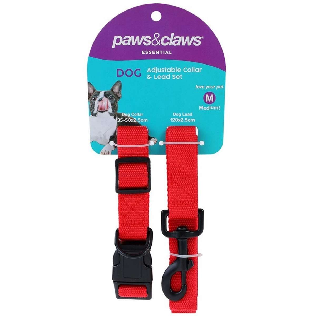Paws & Claws Essentials Dog Collar & Lead Set Assorted 2pc Woolworths