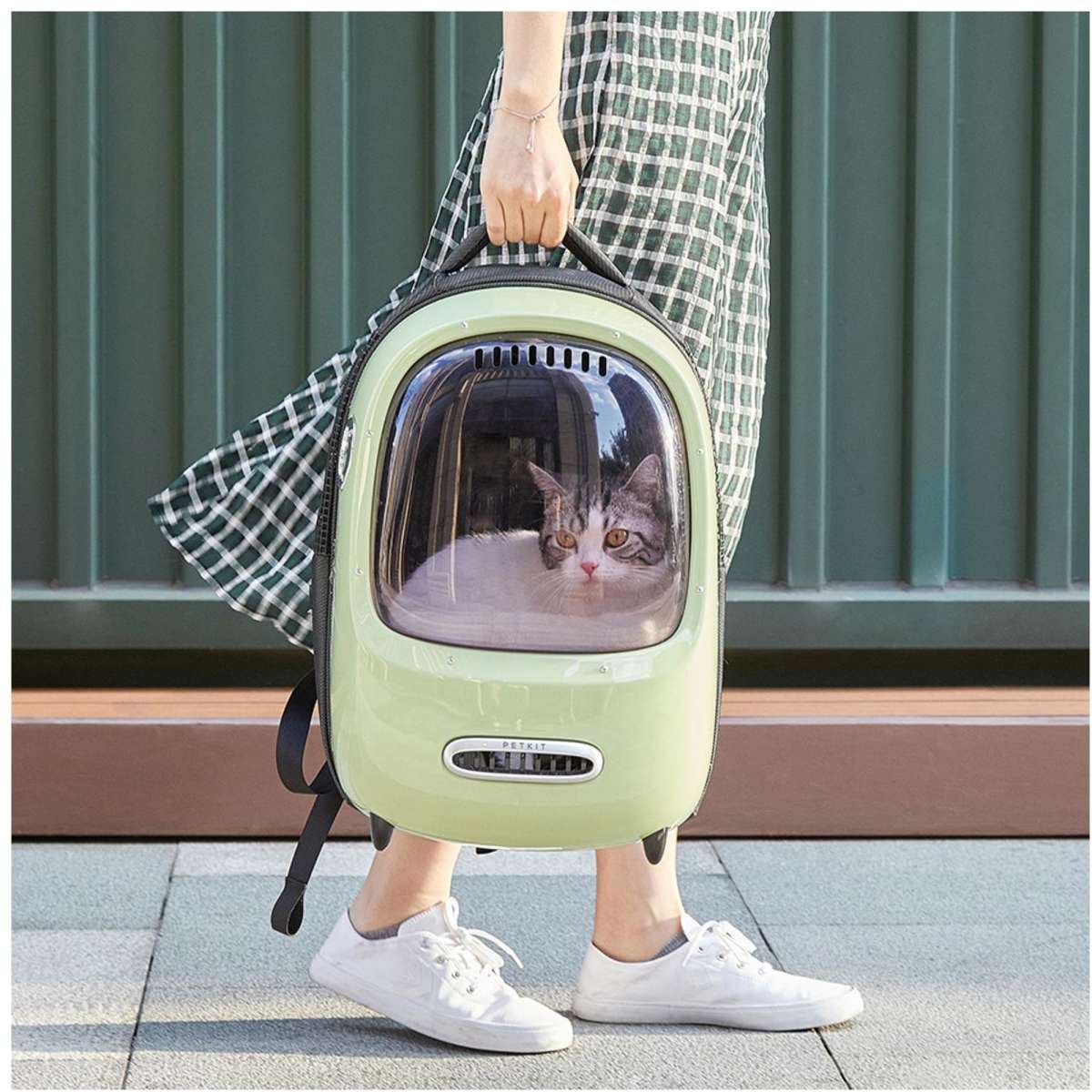 Petkit Breezy Smart Cat Carrier Backpack Green Woolworths