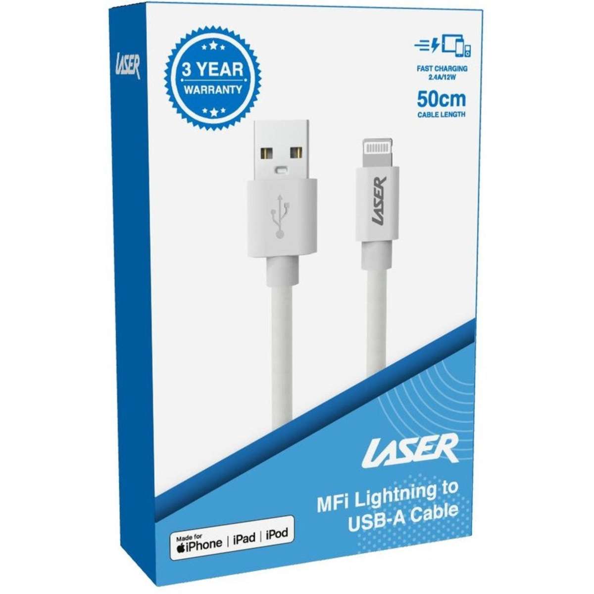 Laser MFi Lightning to USBA Cable White Woolworths