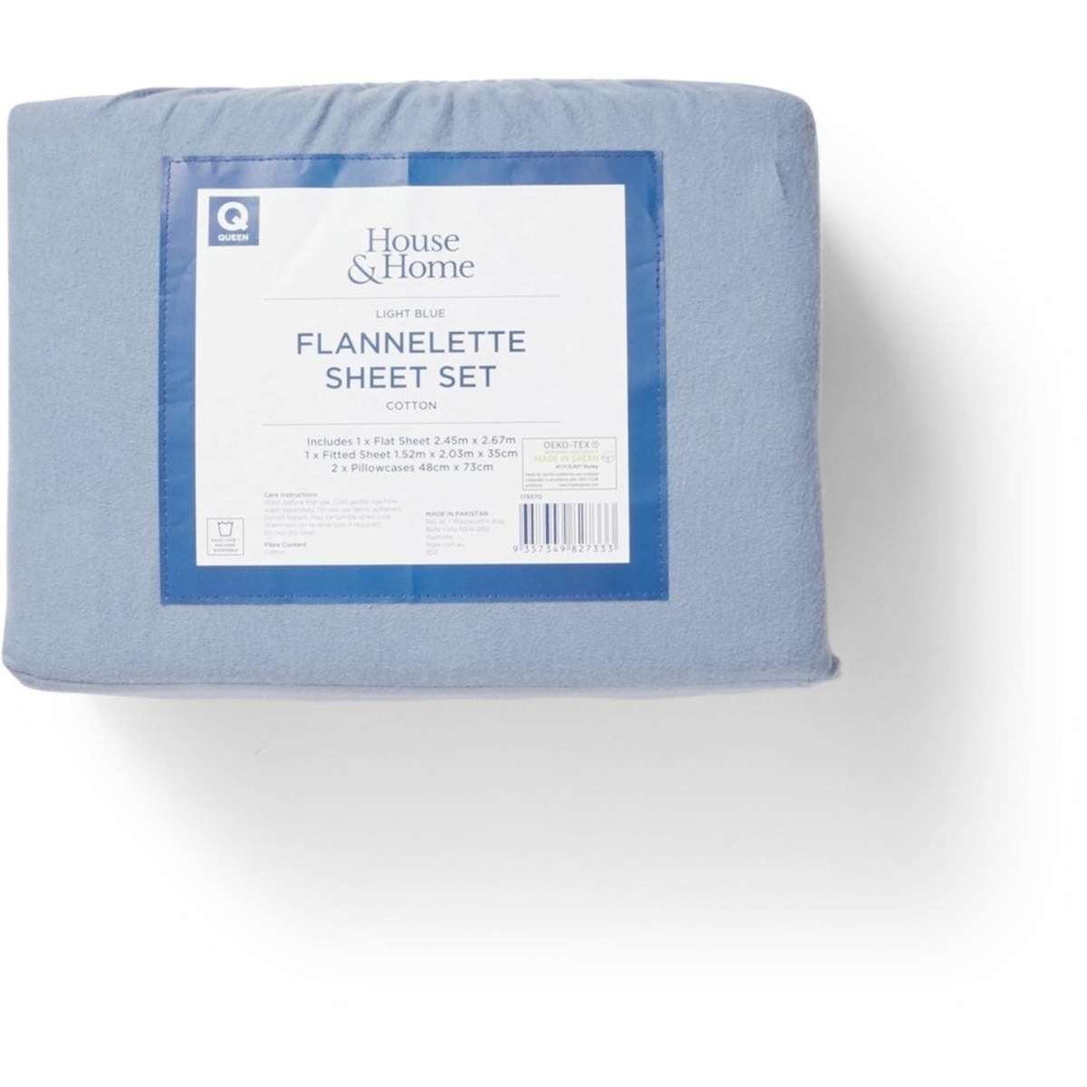 House & Home Flannelette Sheet Set King Bed Light Blue Woolworths