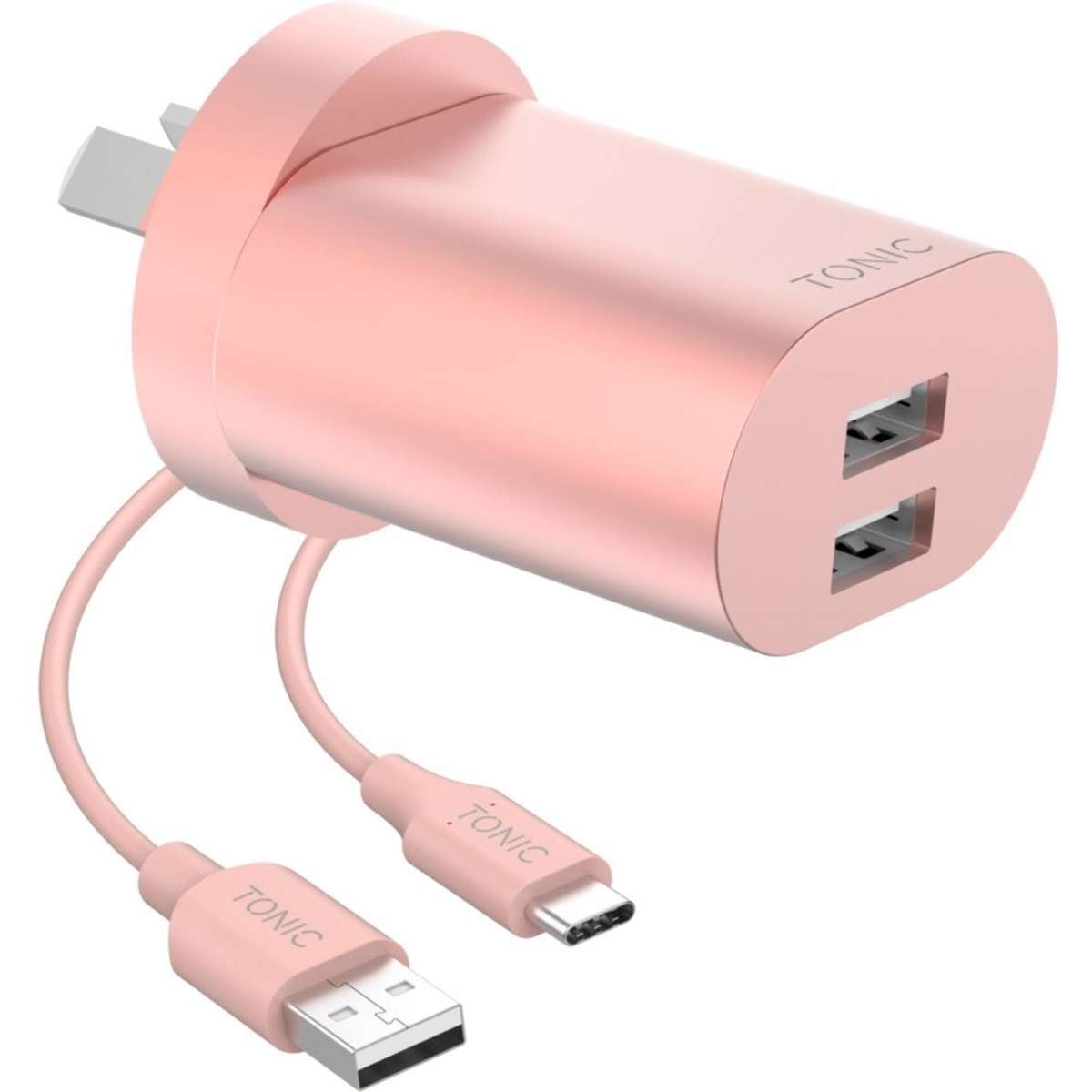 Tonic Dualport USBA Wall Charger USBC Cable Rose Gold Woolworths