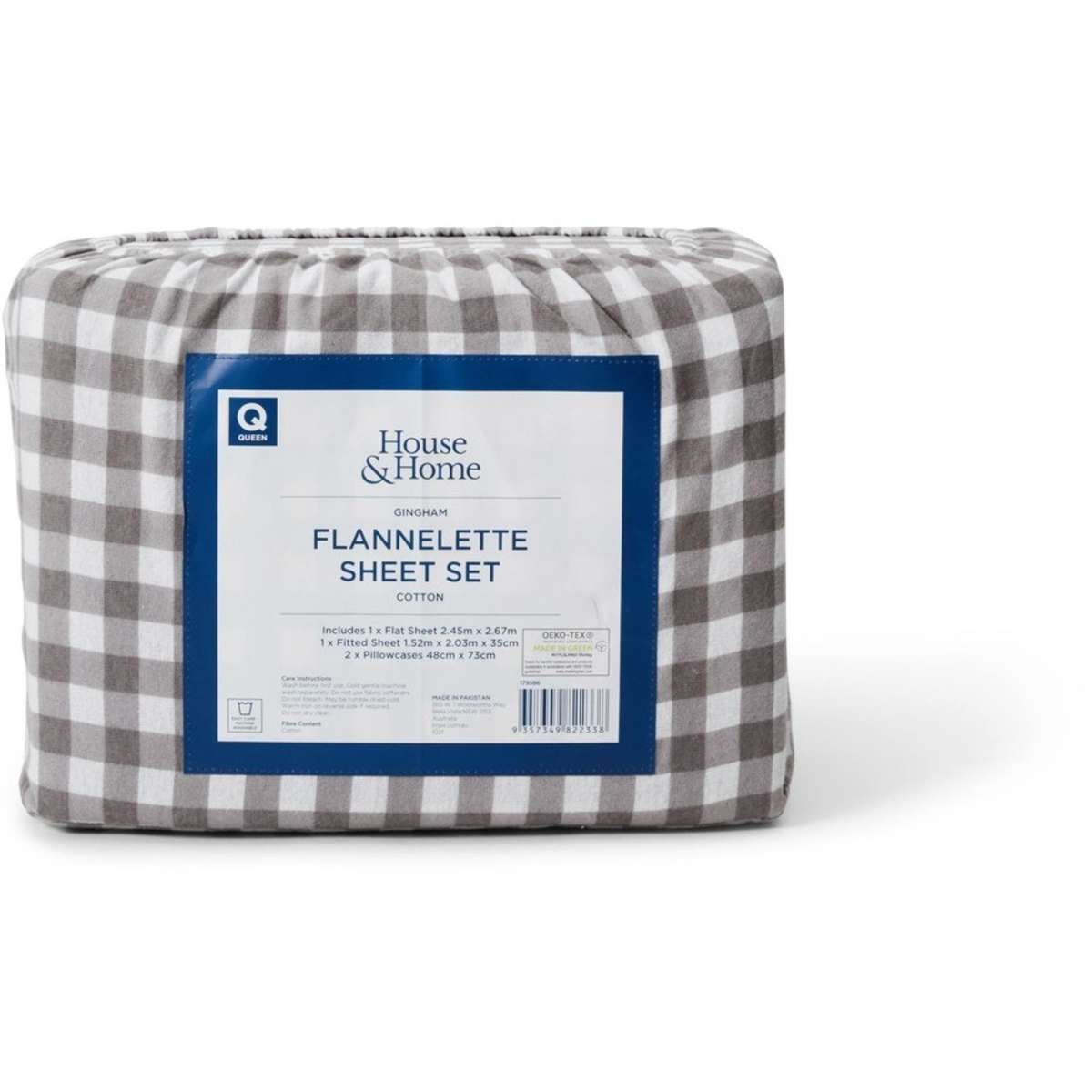 House & Home Print Flannelette Sheet Set Double Bed Gingham | Woolworths