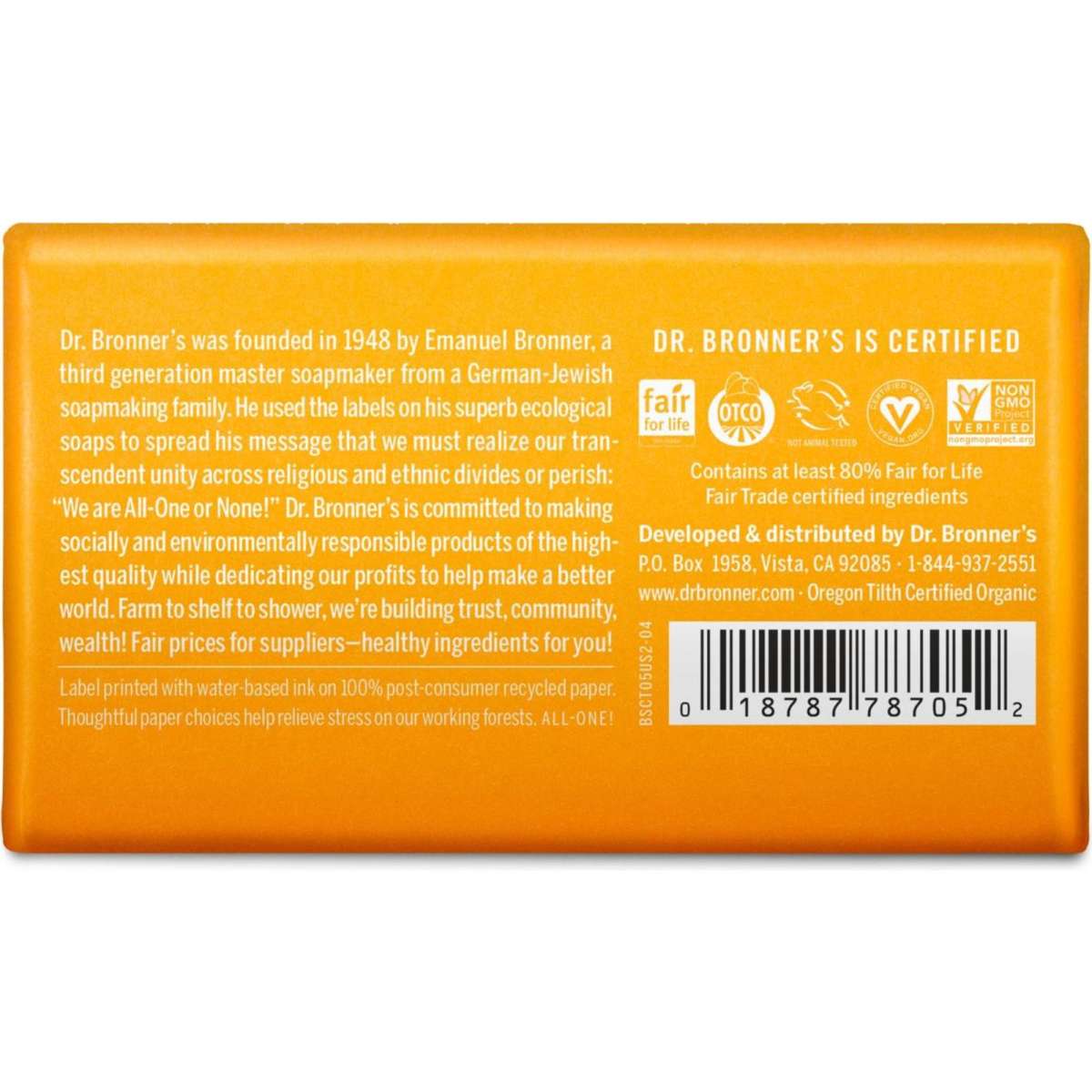 Dr Bronner's Citrus Soap Bar 140g Woolworths