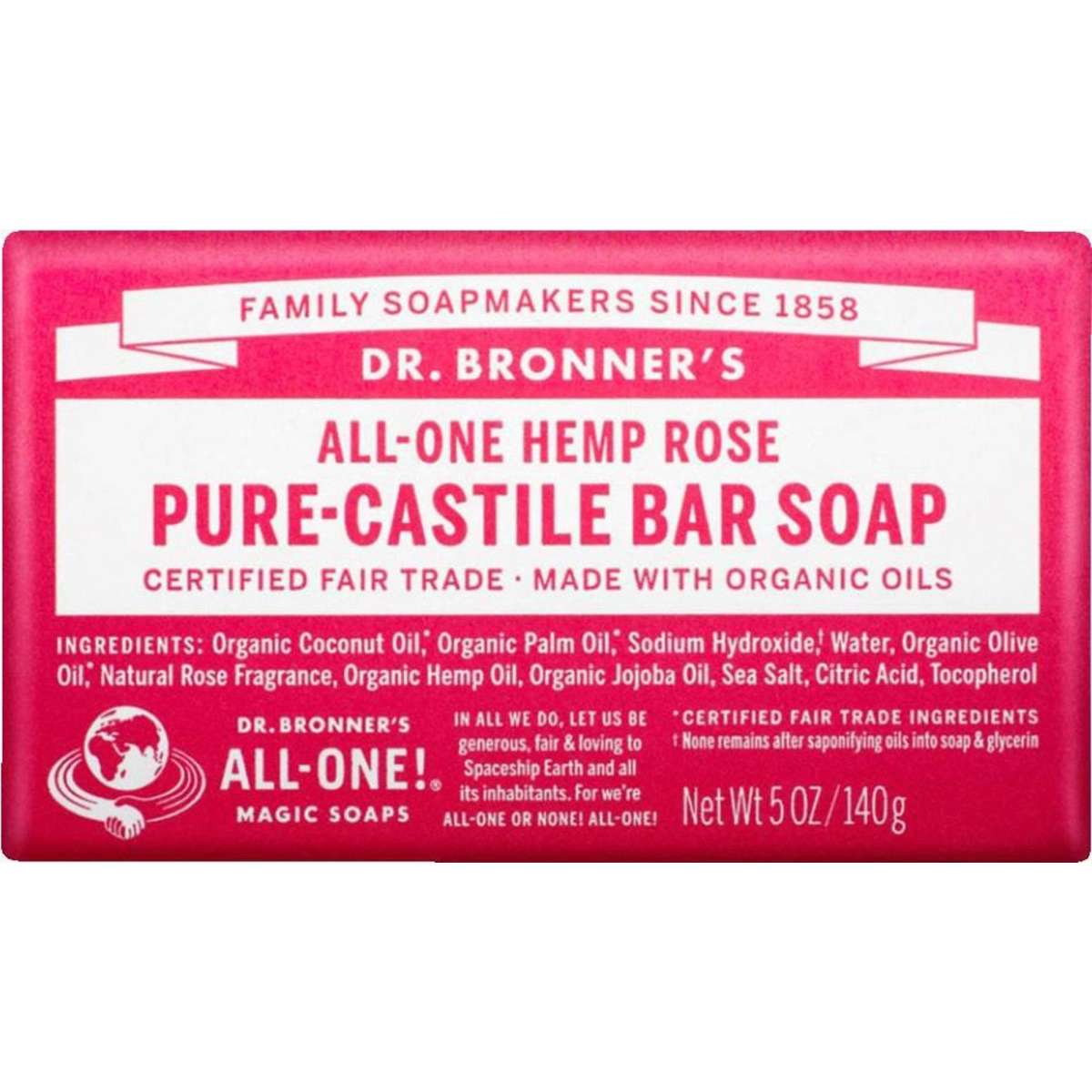 Dr Bronner's Rose Soap Bar 140g Woolworths