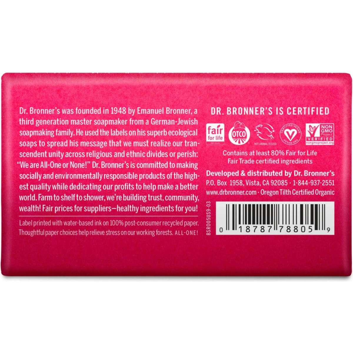 Dr Bronner's Rose Soap Bar 140g Woolworths