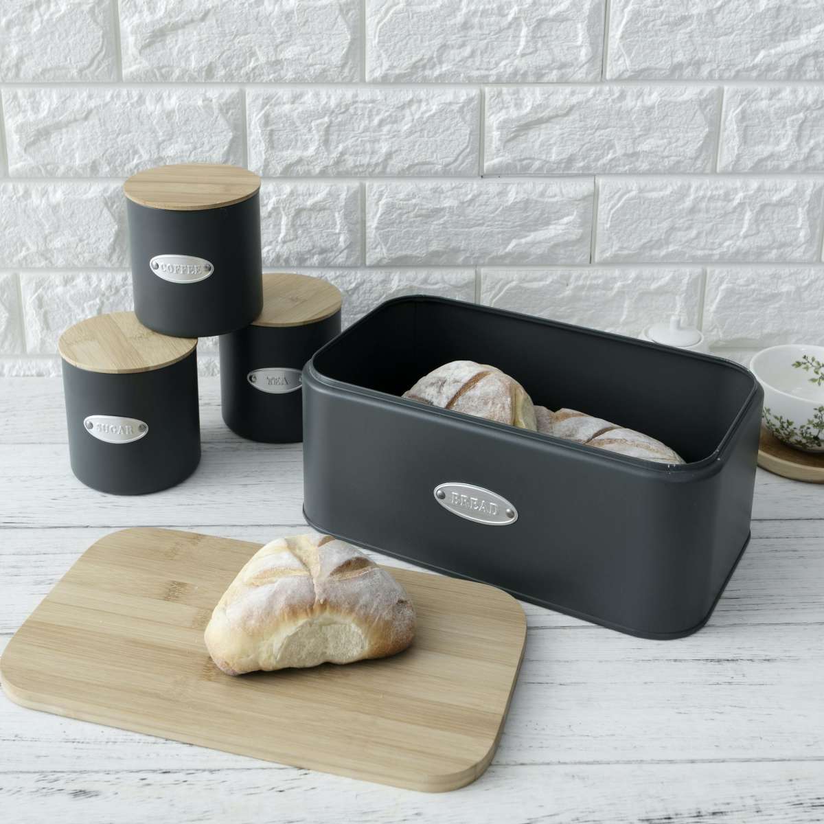 Sherwood Home Bread Box and Canister Set with Natural Bamboo Lids