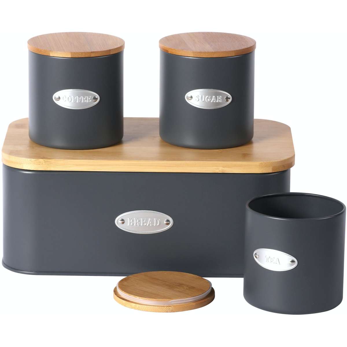 Sherwood Home Bread Box and Canister Set with Natural Bamboo Lids