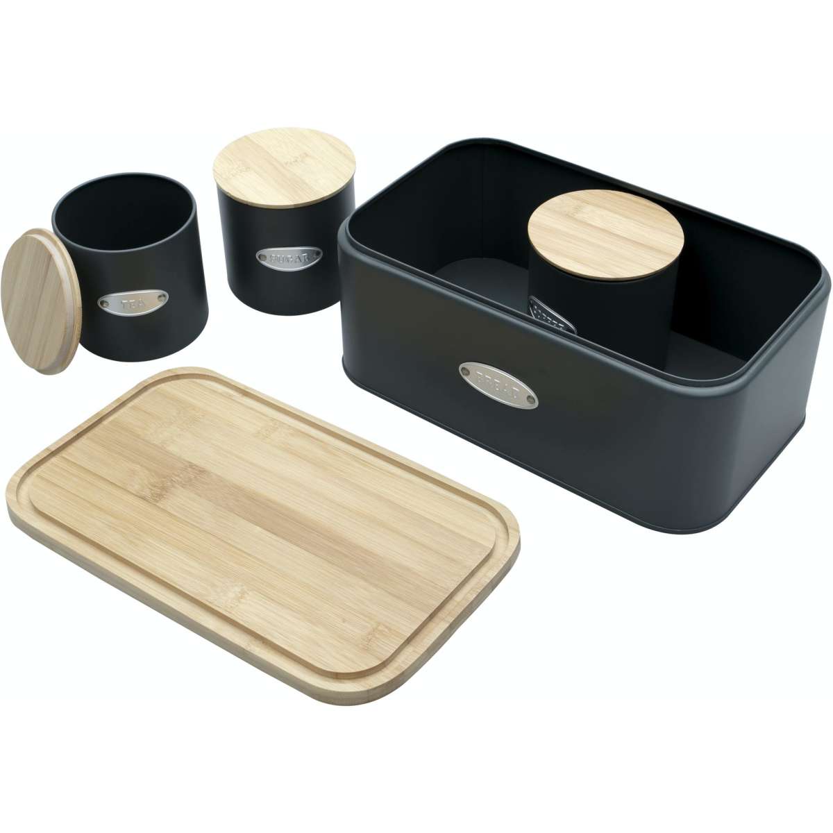 Sherwood Home Bread Box and Canister Set with Natural Bamboo Lids