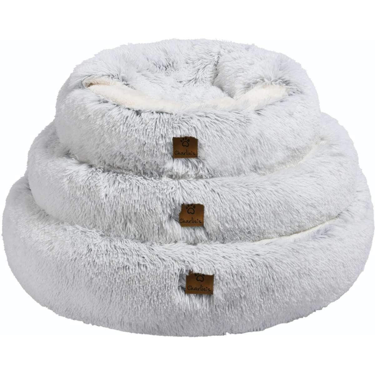 Charlie's Snookie Hooded Faux Fur Calming Dog Bed White Medium Woolworths