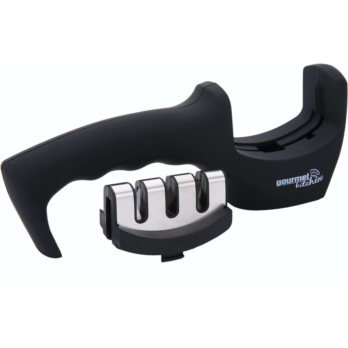 Gourmet Kitchen 3 Setting Handle Knife Sharpener Black and Silver