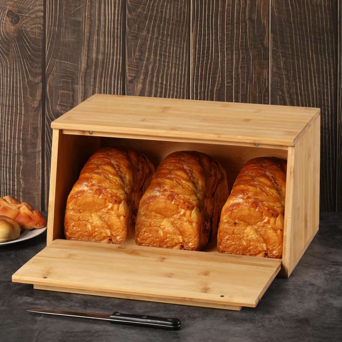 Sherwood Home Bamboo Bread Box With Lid Natural Bamboo 24x38x20cm Woolworths
