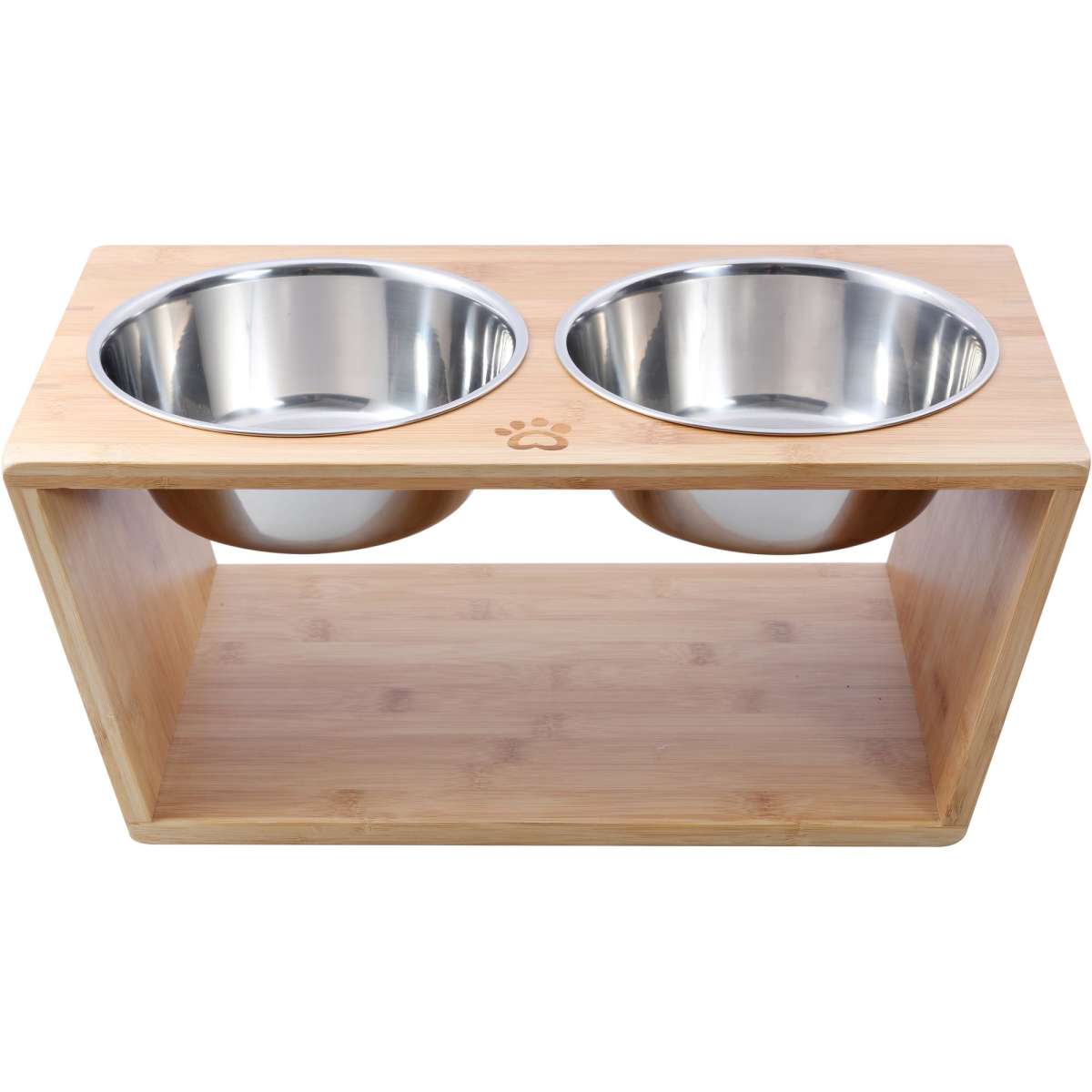 Charlie's Bamboo Dog Feeder With Stainless Steel Bowls Natural Large ...