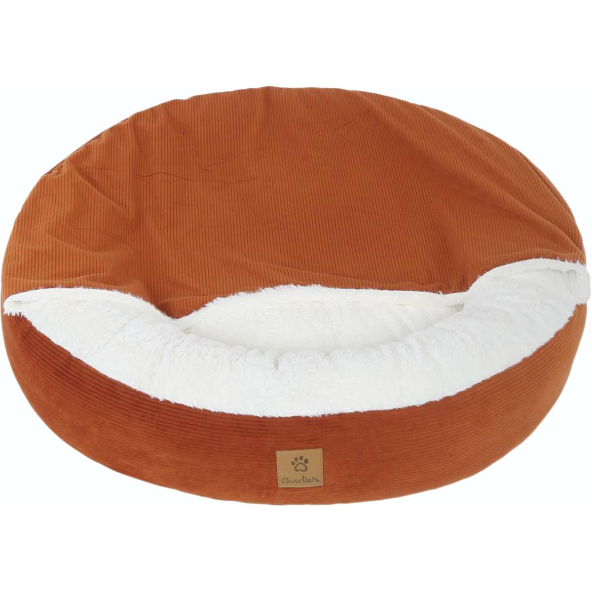 Charlie's Snookie Hooded Corduroy Calming Dog Bed Terracotta Medium
