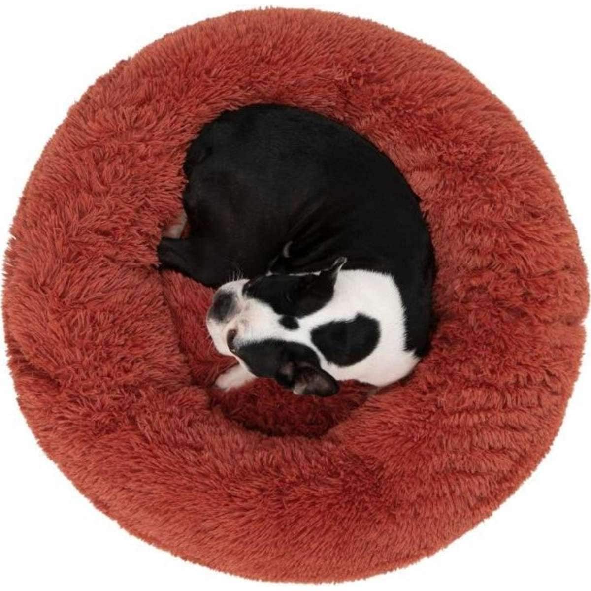 Charlie's Shaggy Faux Fur Round Calming Dog Bed Terracotta Small