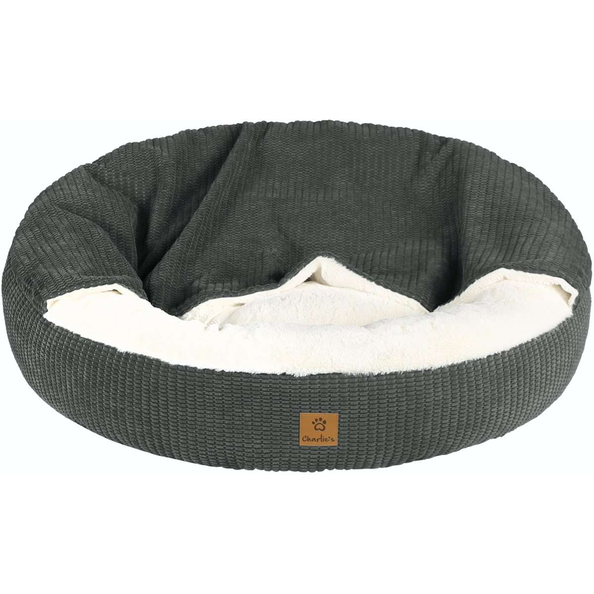 Charlie's Snookie Hooded Calming Dog Bed Charcoal Large | Woolworths