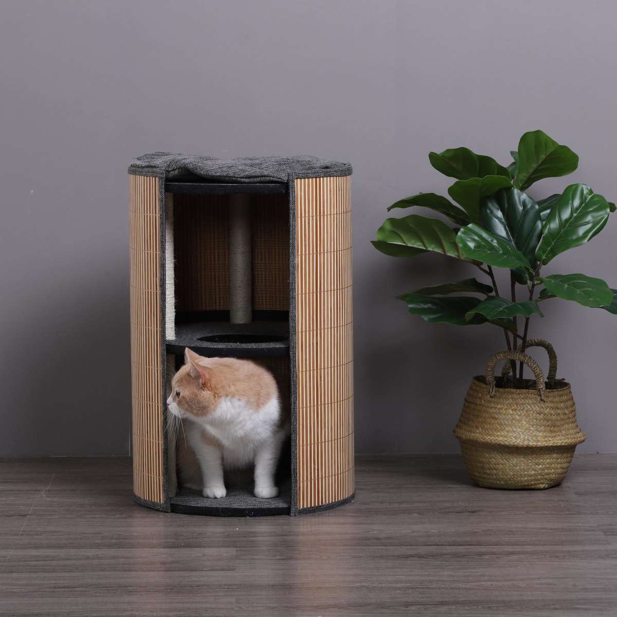 Charlie's Deluxe Bamboo Detachable Cat Barrel Scratcher Small Two Level