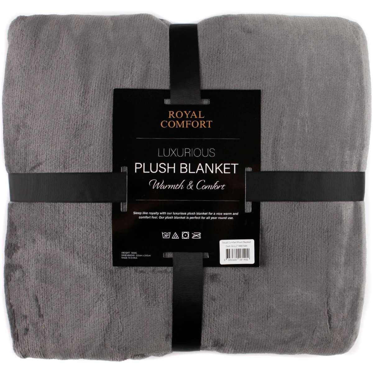 Royal Comfort Plush Blanket Faux Mink Throw 220 x 240cmDark Grey