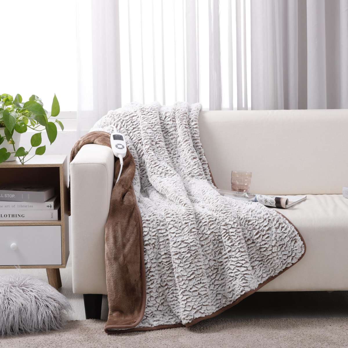 Dreamaker Faux Fur Heated Throw Stone White 160x120cm Woolworths