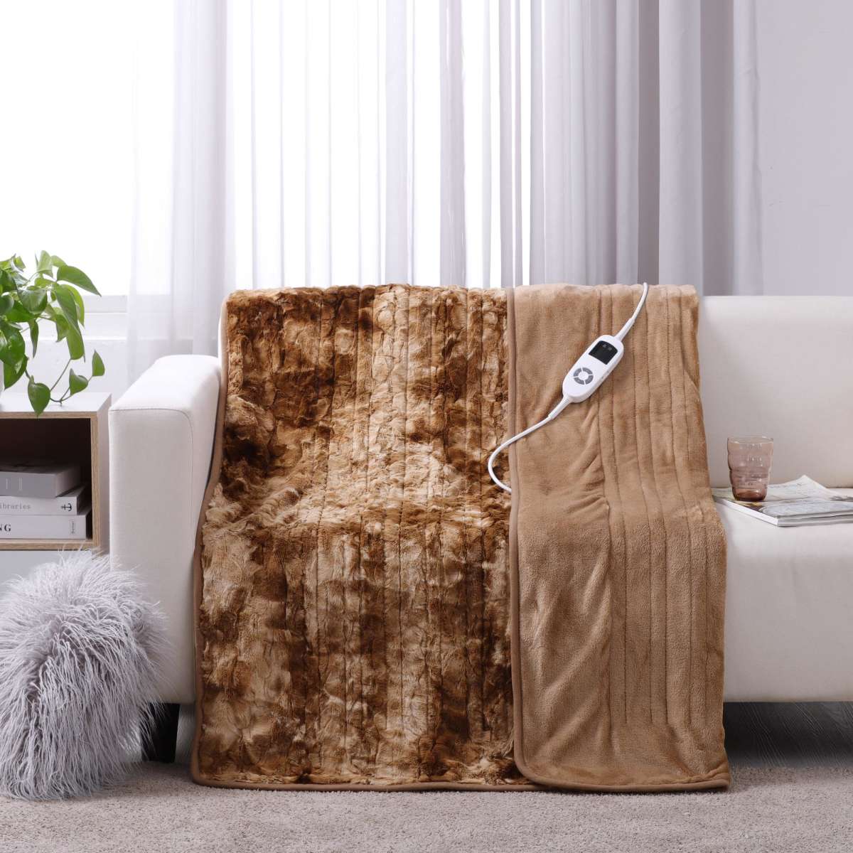 Dreamaker Faux Fur Heated Throw Mink 160x120cm Woolworths