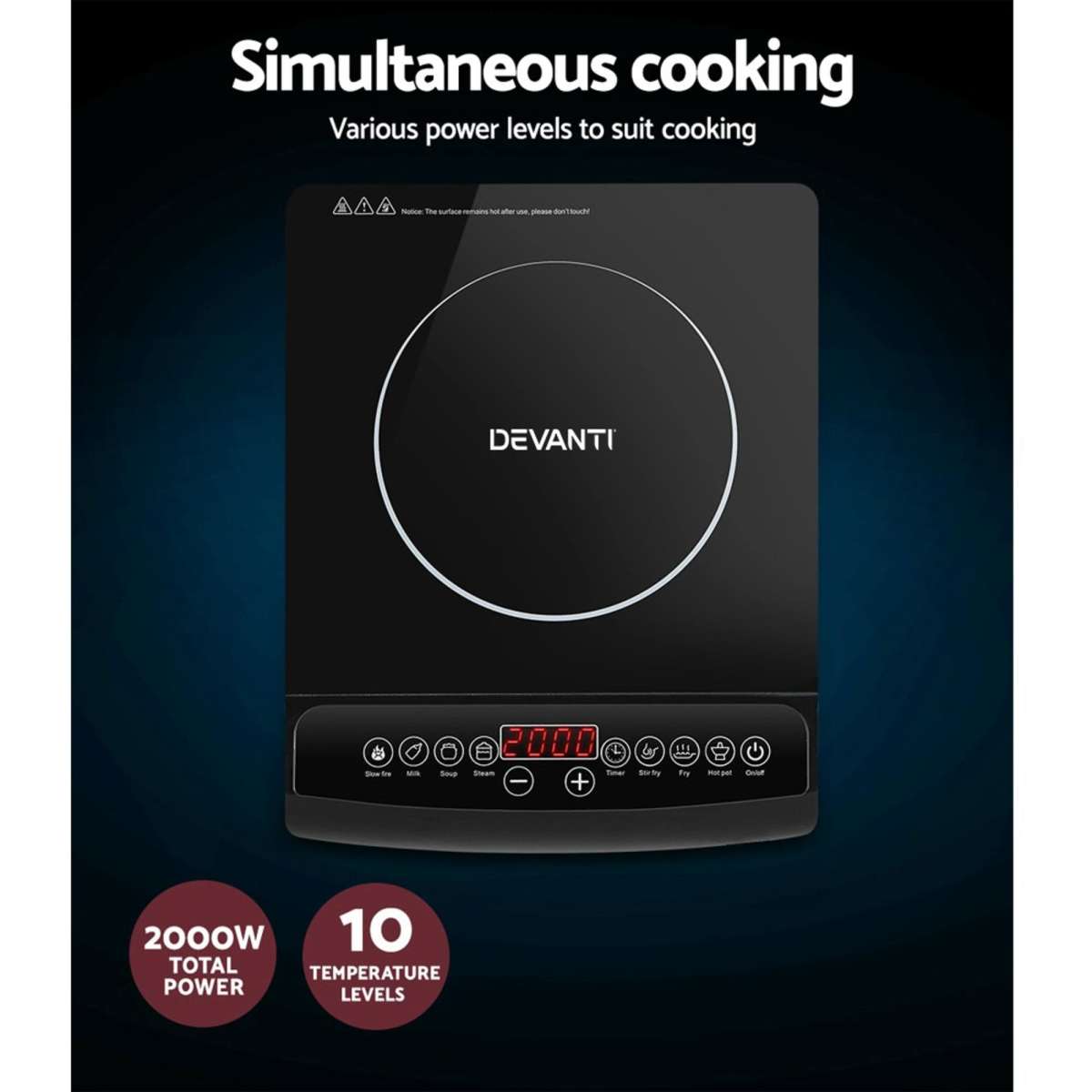 Devanti Electric Induction Cooktop Portable Ceramic Glass Woolworths
