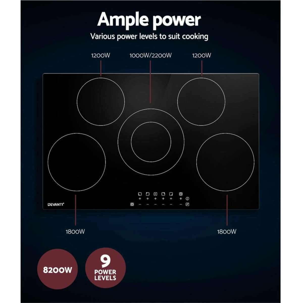 Devanti Ceramic Cooktop Electric Cook Top 5 Burner Stove Hob Touch