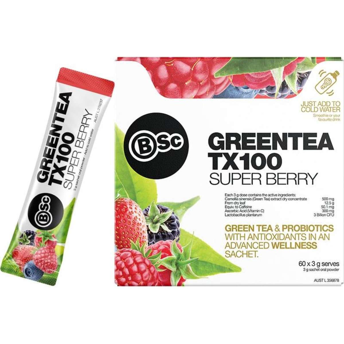 BSc Body Science Green Tea TX100 Super Berry 60 X 3g Woolworths