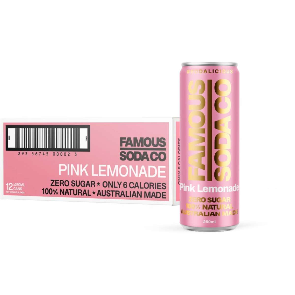 Famous Soda Co Pink Lemonade Soda 12 Pack x 250ml Cans Woolworths