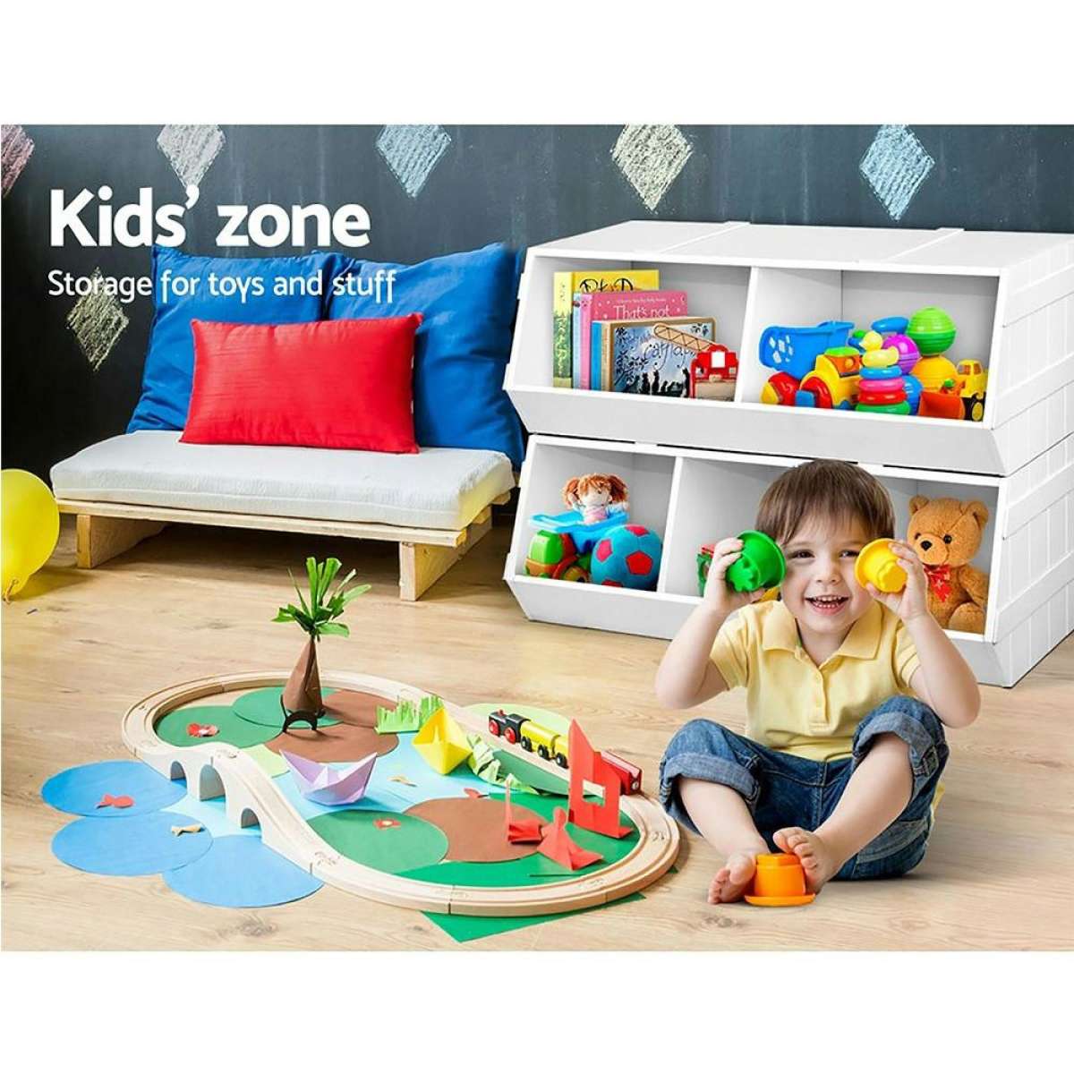 Keezi Kids Toy Box Bookshelf Storage Bookcase Organiser Display