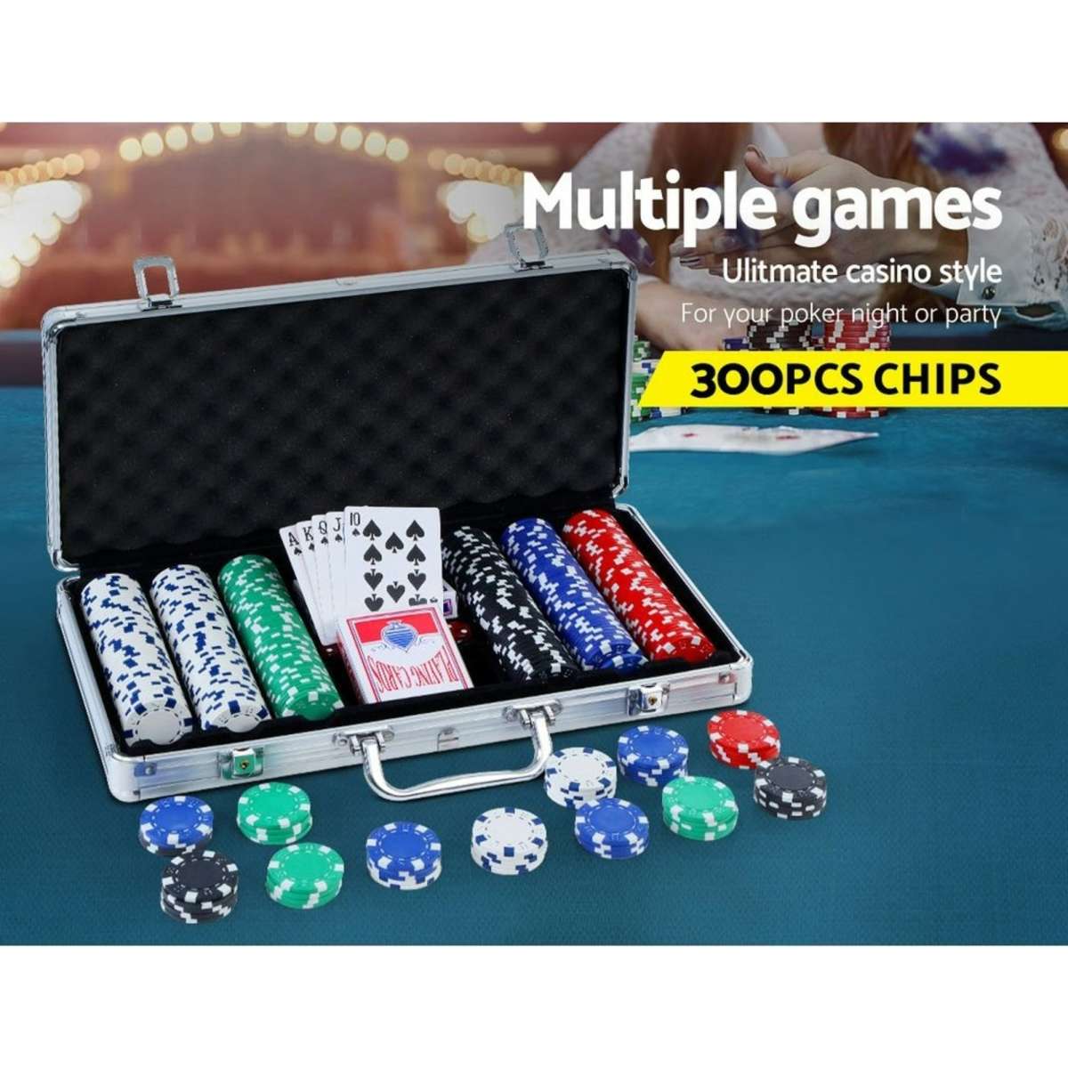 300pcs Poker Chips Set Casino Texas Hold em Gambling Party Game Dice 