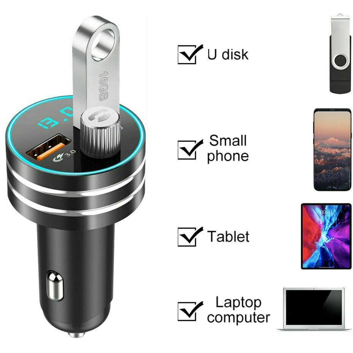 Tavice Wireless Car Charger with Dual USB FM Transmitter Bluetooth