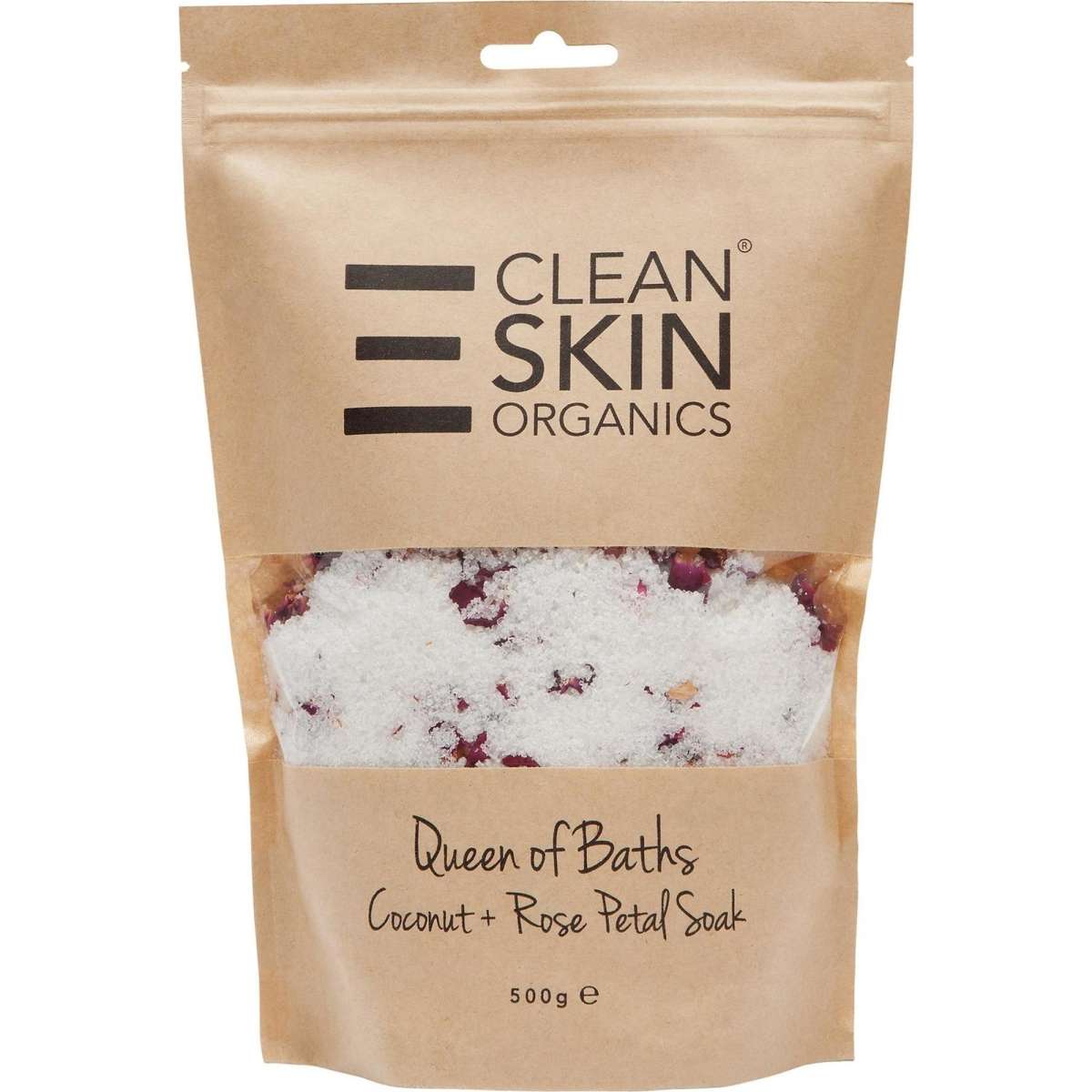 Clean Skin Organics Queen of Baths Coconut and Rose Petal Soak 500g Woolworths