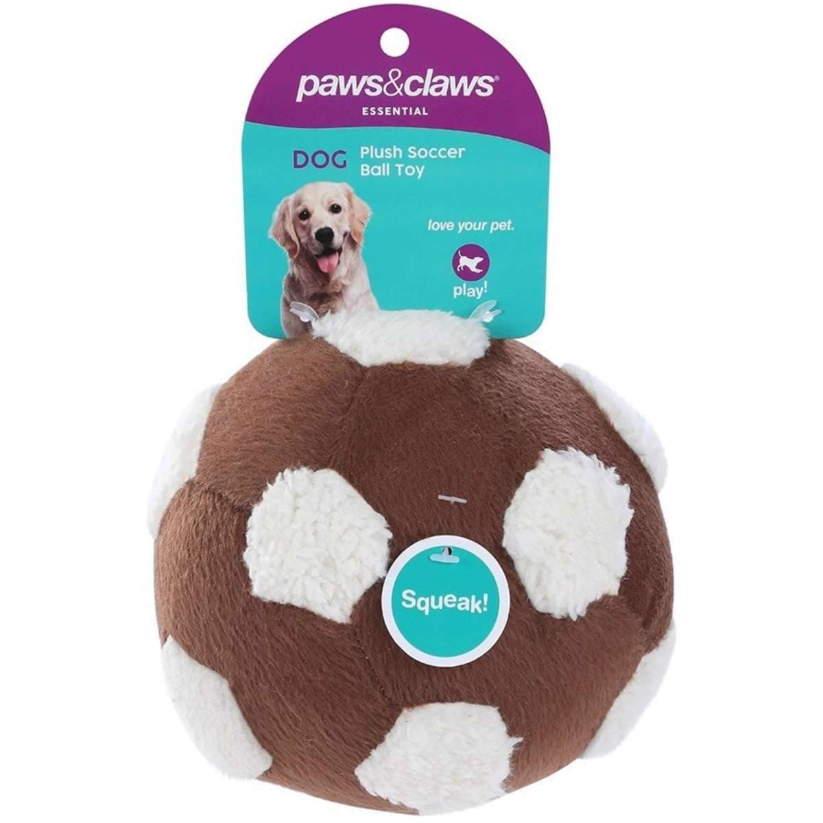 Paws & Claws Plush Soccer Pet Dog Ball Squeaker Toy Assorted Woolworths