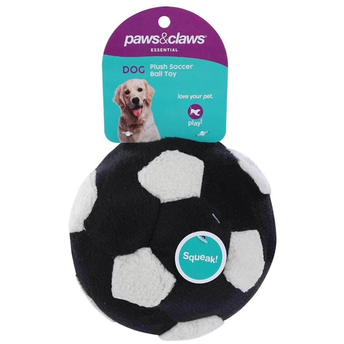 Paws & Claws Plush Soccer Pet Dog Ball Squeaker Toy Assorted Woolworths
