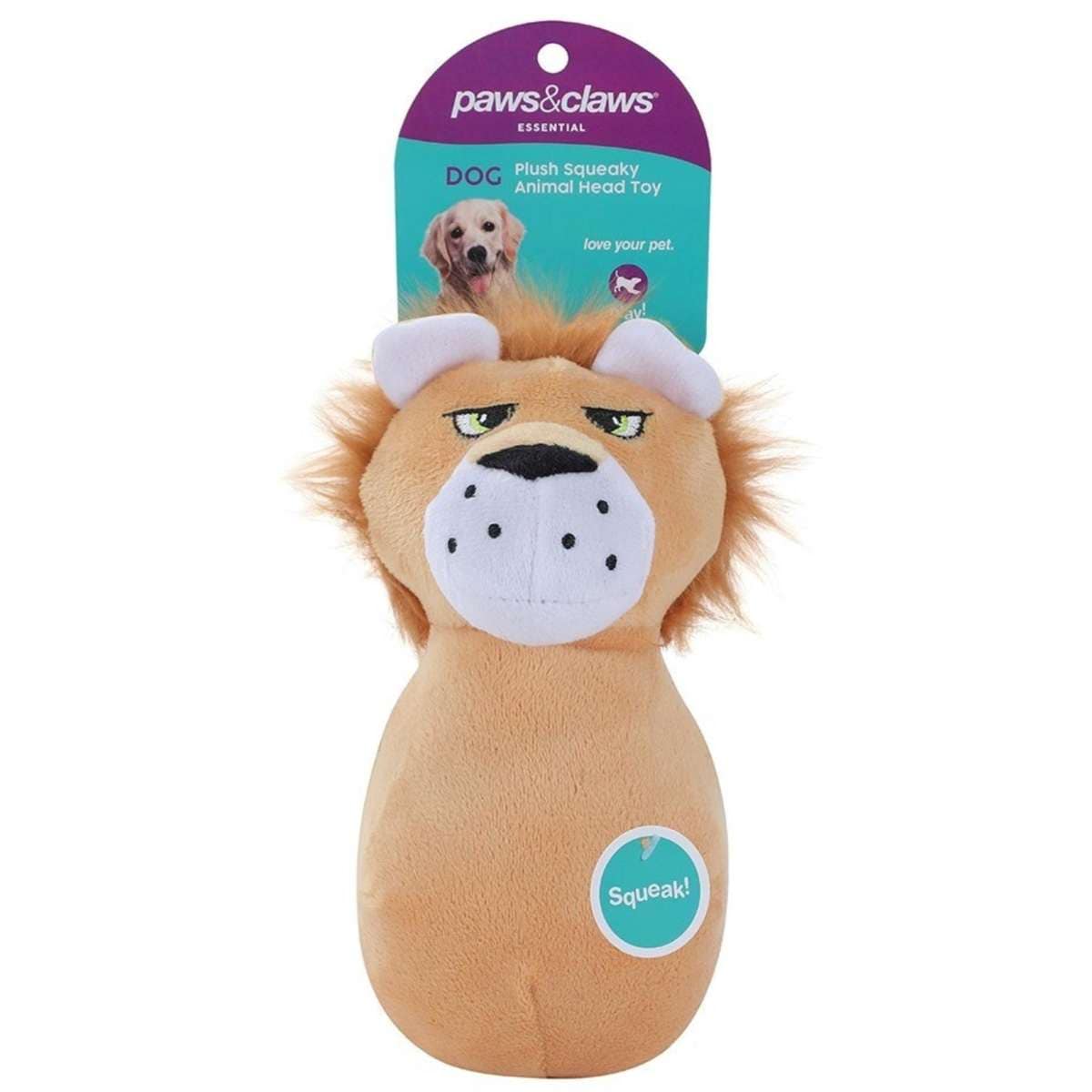 Paws & Claws Plush Squeaky Animal Head Pet Dog Toy Assorted Woolworths