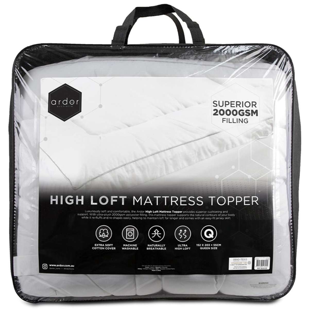 Ardor Single Bed Mattress Topper 2000Gsm Standard Microfibre White