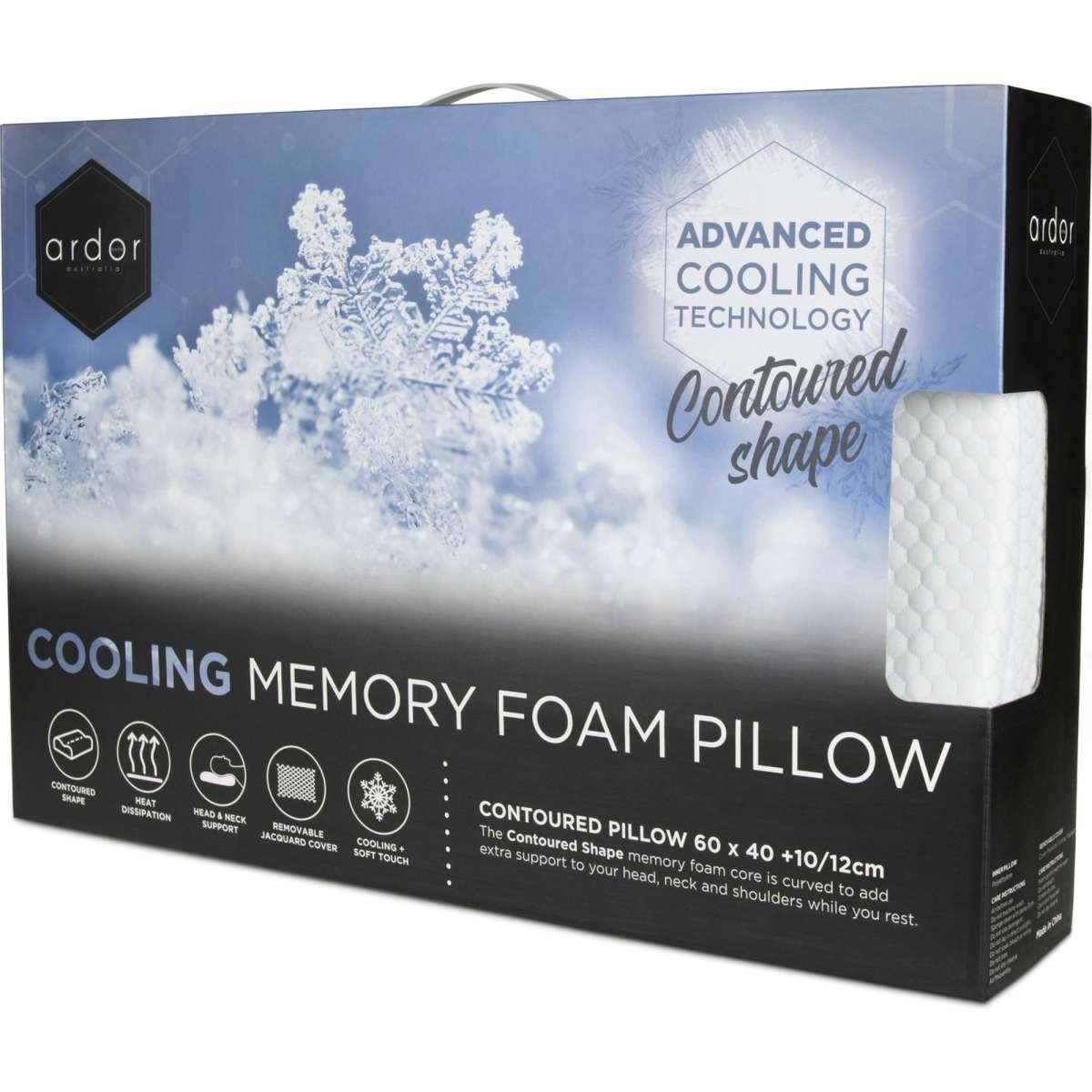 Ardor Cooling Memory Foam 60x40cm Pillow Contoured White Woolworths