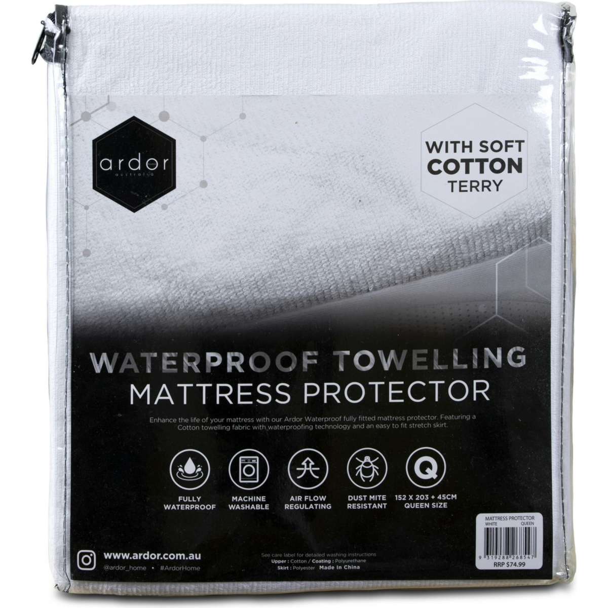 Ardor Towelling Waterproof Double Bed Mattress Protector White Woolworths